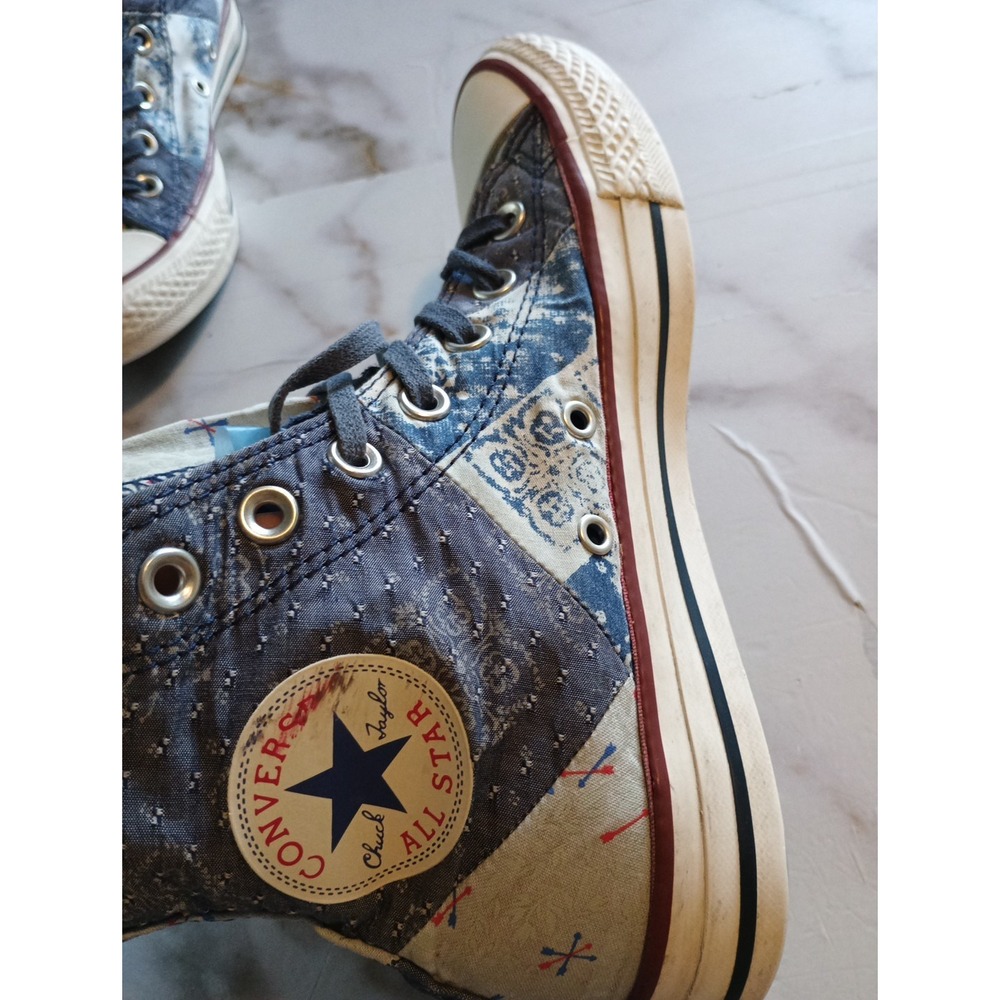 Y2K Style Disstresed Womens Convers All Star Rare Patch Work Denim Graphic Sz7.5 - Picture 14 of 16